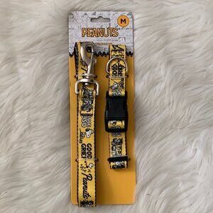 PEANUTS Snoopy & Friends Dog Collar and Leash in Yellow/Black Sz MEDIUM